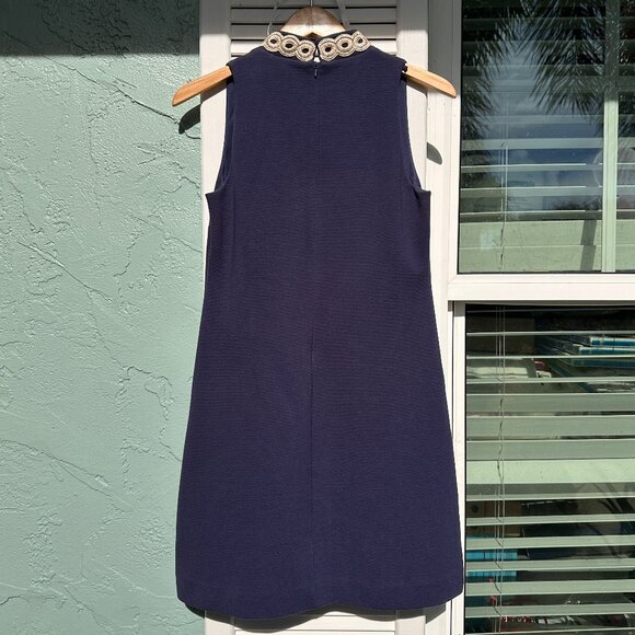 Lilly Pulitzer Callista Shift Dress True Navy Gold Trim - Picture 2 of 4
